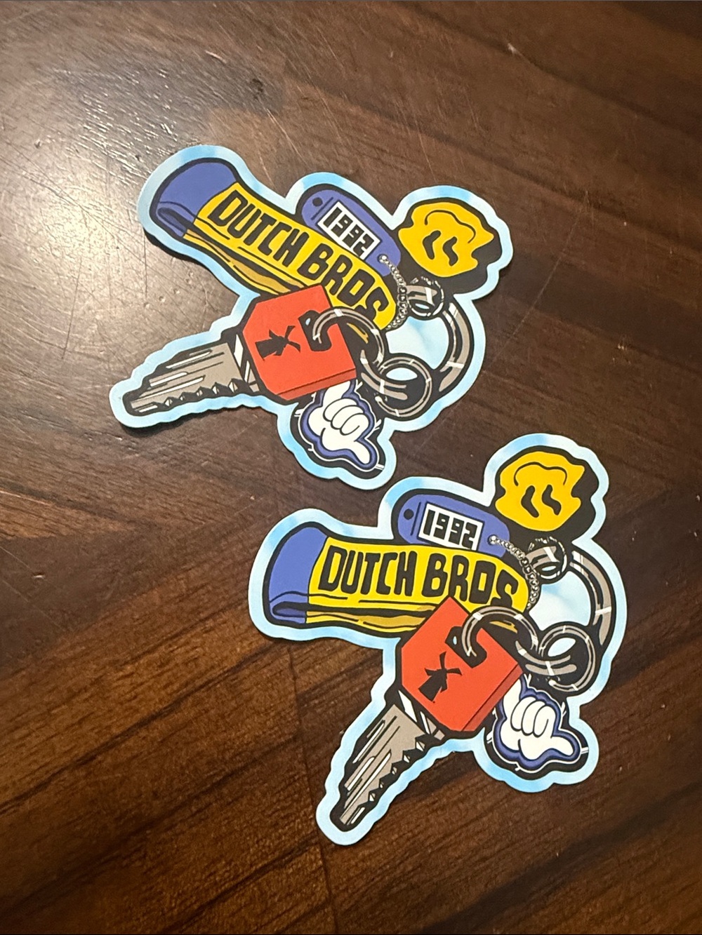 Dutch Bros Yellow and Blue Keychain Sticker - set of 2